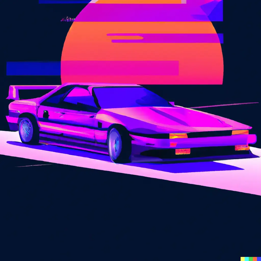 A retro sports car in the style of vapour wave.